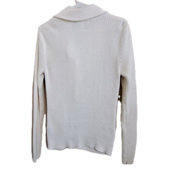 WHBM White House/Black Market M Cream Side Zip Collared Cotton Sweater - Picture 3 of 8